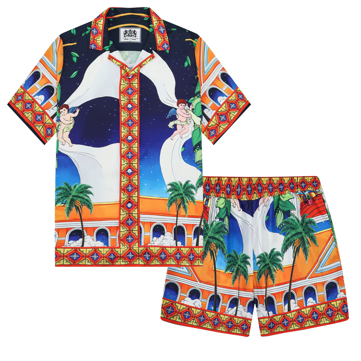 Olive Branch Pattern Elastic Waistband Summer Casual Shorts
