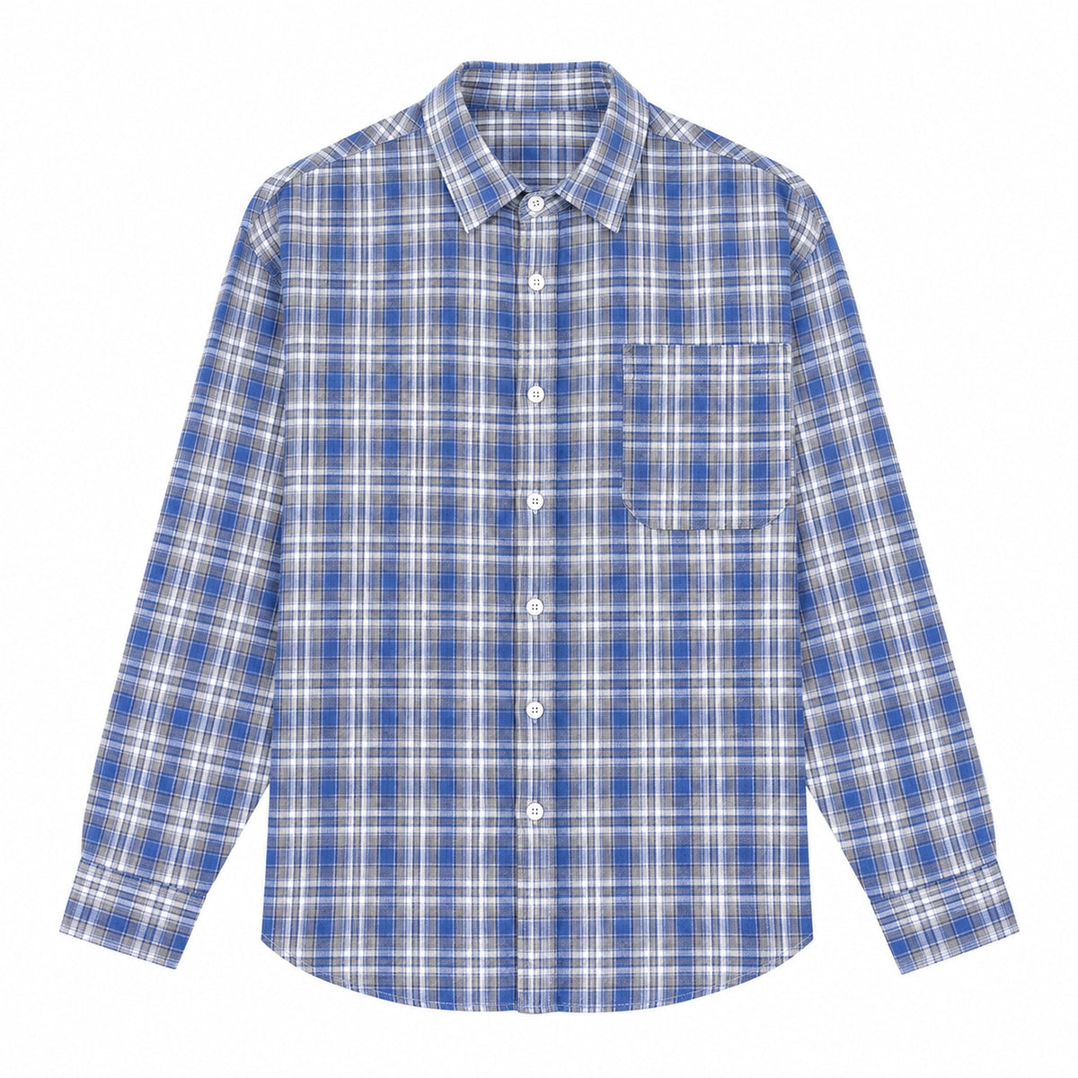 Men's Blue Plaid Loose Casual Long-Sleeved Shirt