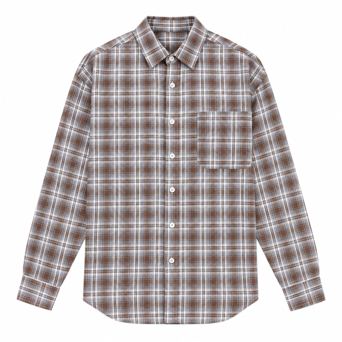 Men's Brown  Checkered Loose Casual Long-Sleeved Shirt