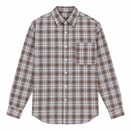 Men's Brown  Checkered Loose Casual Long-Sleeved Shirt