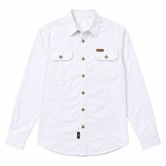 Men's White Cotton Long-Sleeved Jacket
