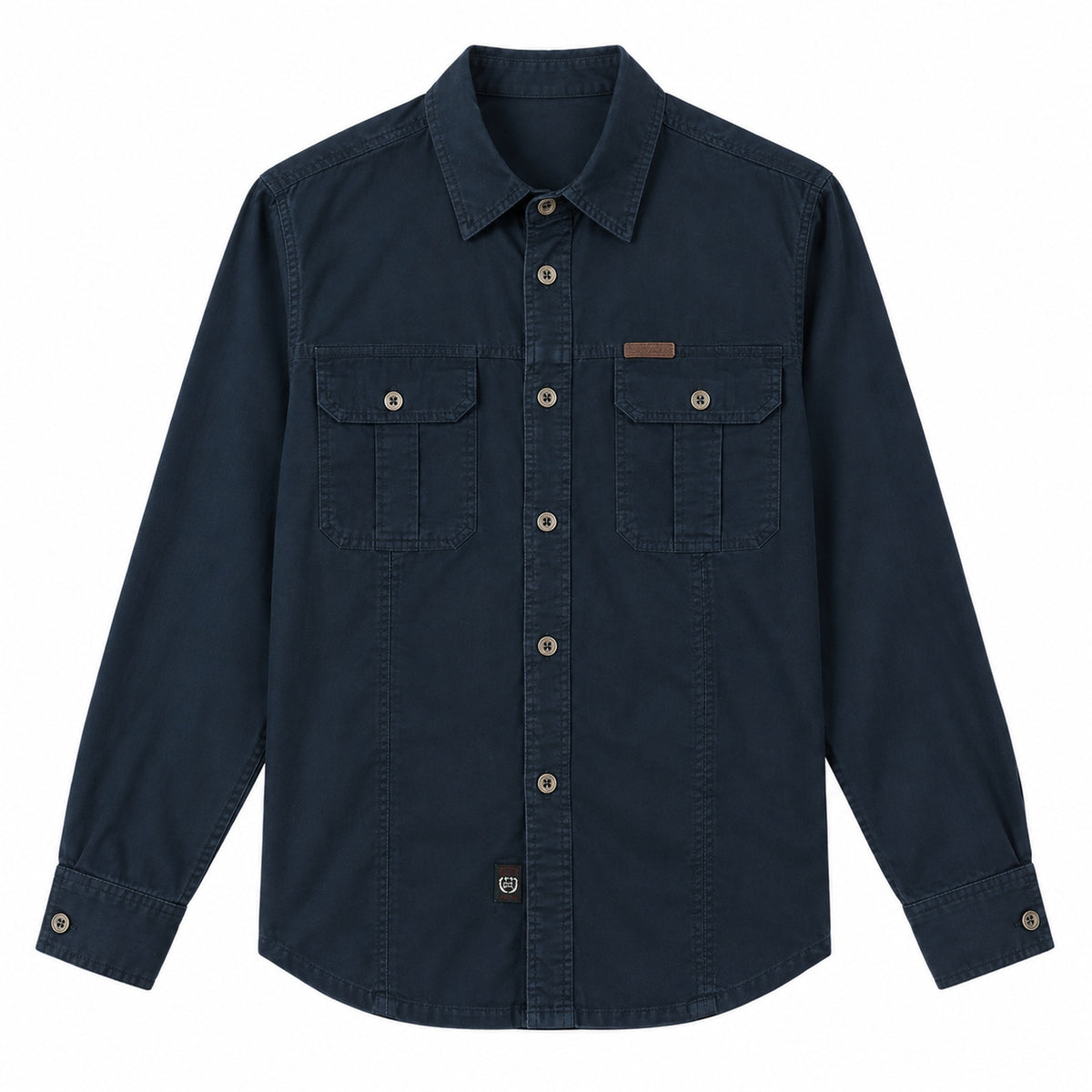 Men's Deep Blue Cotton Long-Sleeved Jacket