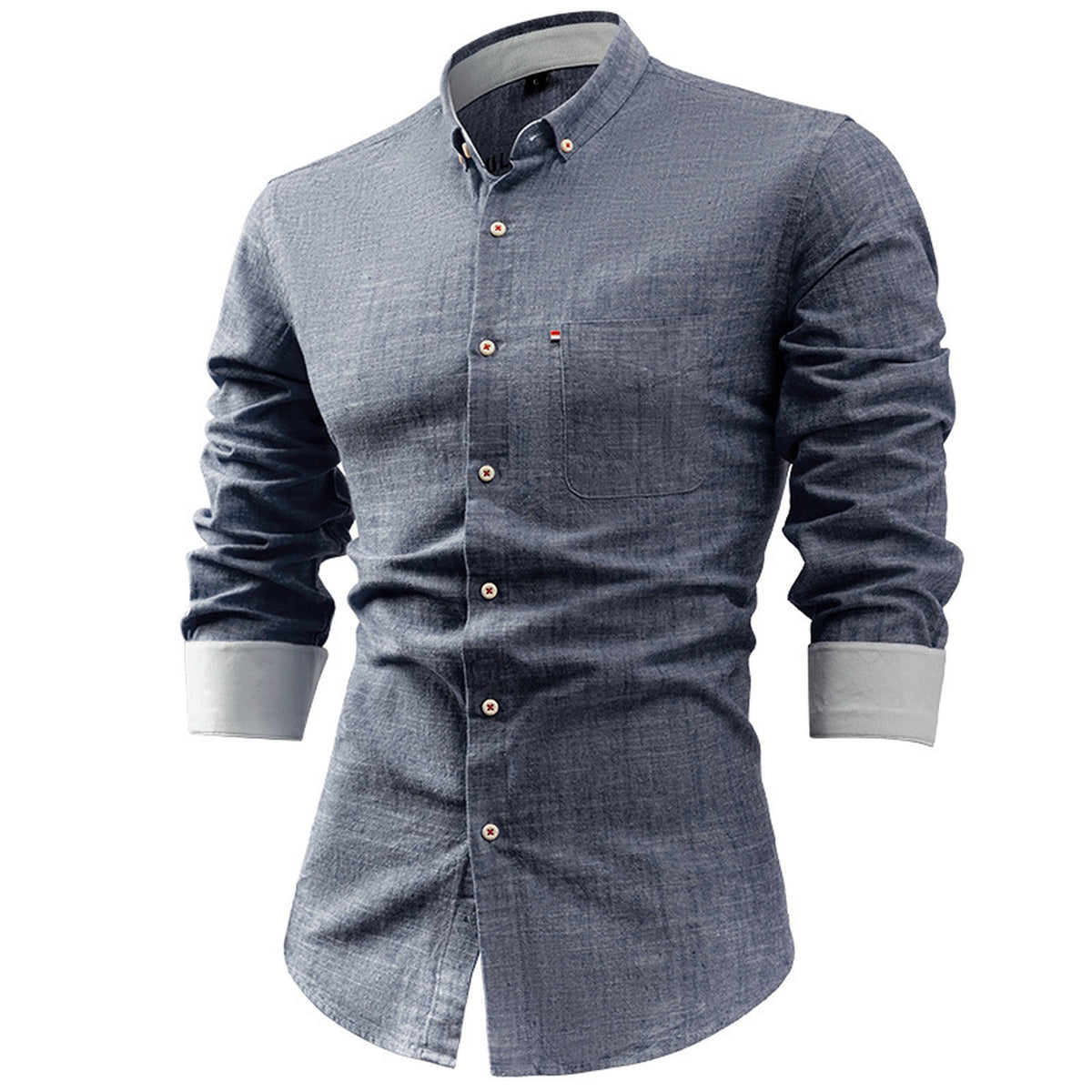 Cotton and linen men's long-sleeved shirt, solid color button-down men's shirt, breathable casual shirt