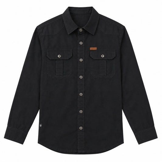 Men's Black Cotton Long-Sleeved Jacket