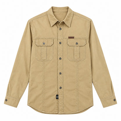 Men's Khaki Cotton Long-Sleeved Jacket