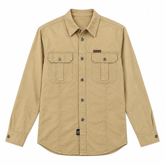 Men's Khaki Cotton Long-Sleeved Jacket