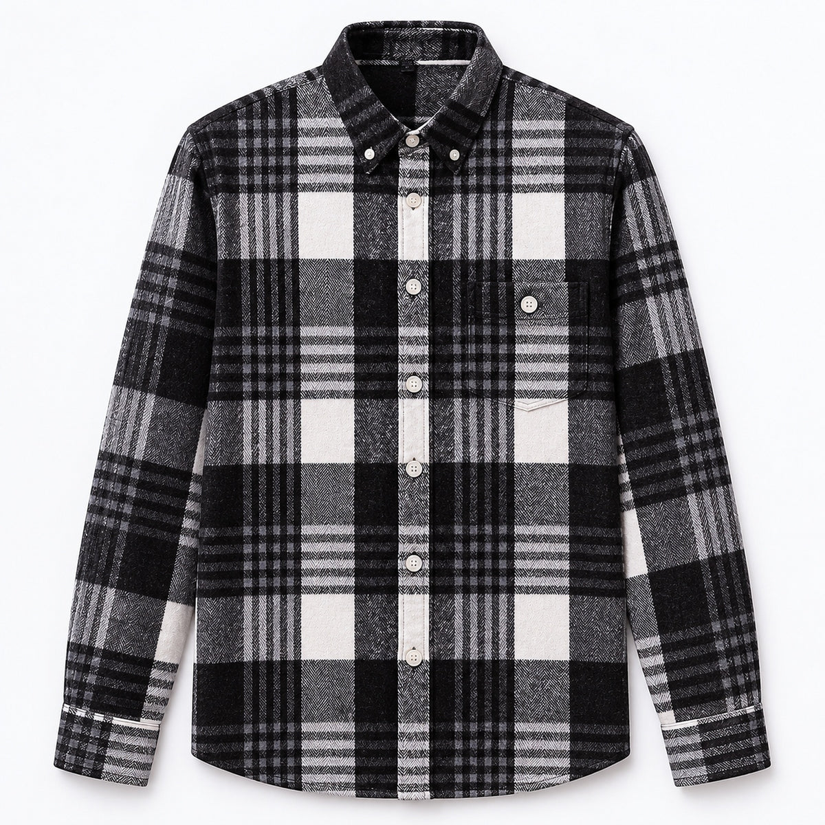Men's Plus-Size Plaid Shirt, Fleece-Lined, Versatile Casual Fit, Cotton Long Sleeve for Young Men