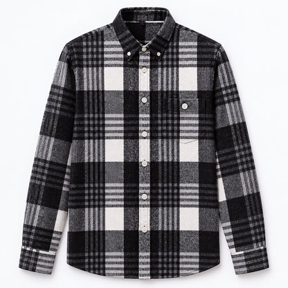 Men's Plus-Size Plaid Shirt, Fleece-Lined, Versatile Casual Fit, Cotton Long Sleeve for Young Men