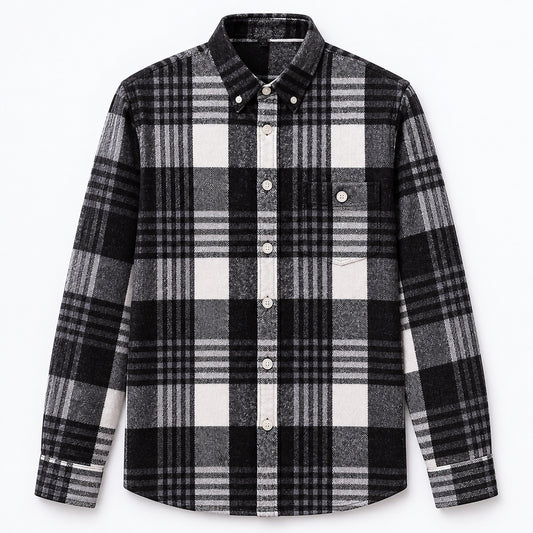 Men’s black cotton plaid casual shirt