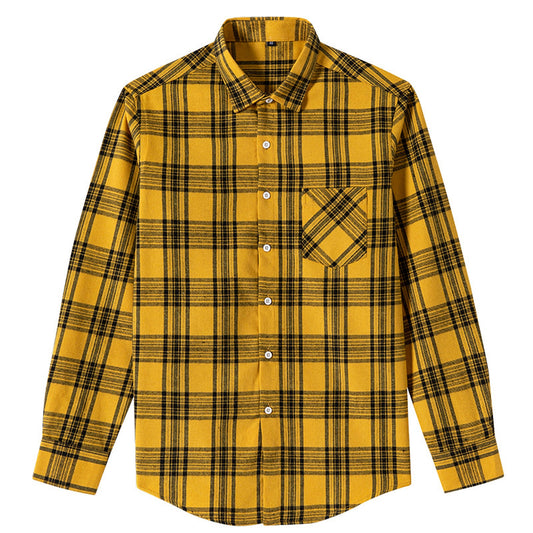 Men’s lemon-yellow checkered long-sleeve shirt