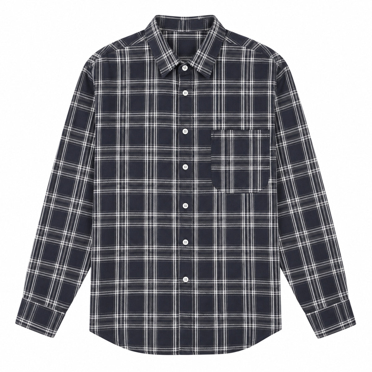 Men's light black plaid loose casual long-sleeved shirt