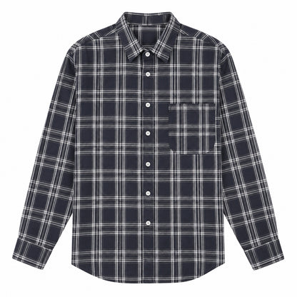 Men's light black plaid loose casual long-sleeved shirt