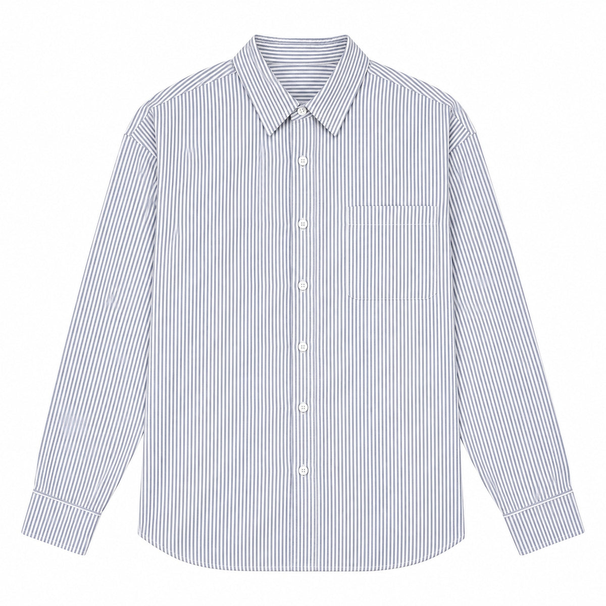 Men's blue and white striped loose casual long-sleeved shirt