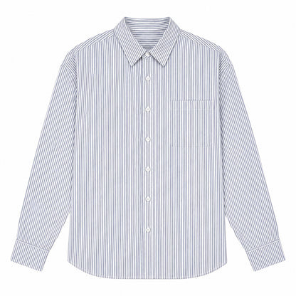 Men's blue and white striped loose casual long-sleeved shirt