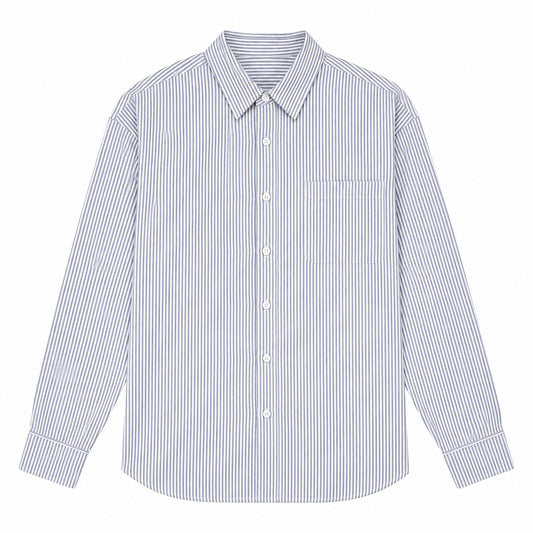 Men's blue and white striped loose casual long-sleeved shirt