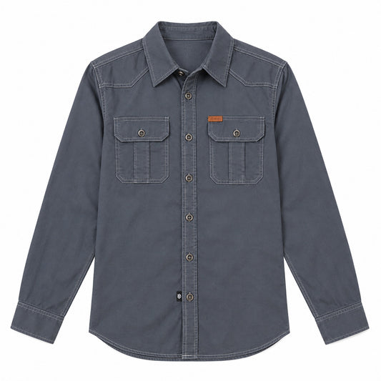 Men's Grey Cotton Long-Sleeved Jacket