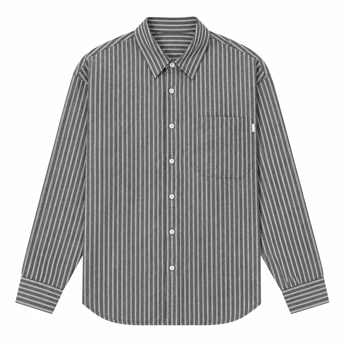 Men's Black Striped Loose Casual Long-Sleeved Shirt