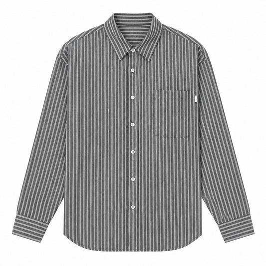 Men's Black Striped Loose Casual Long-Sleeved Shirt