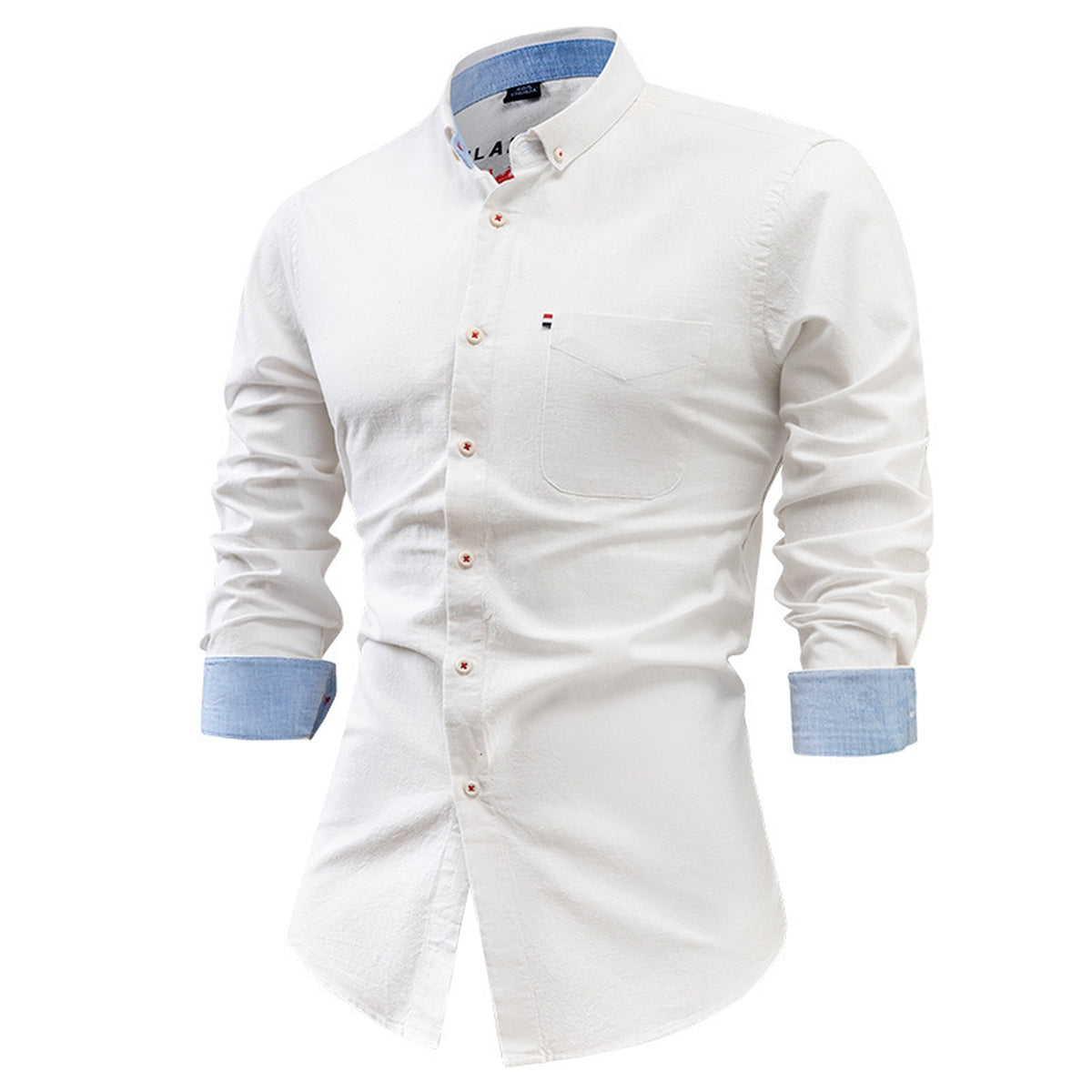 Cotton and linen men's long-sleeved shirt, solid color button-down men's shirt, breathable casual shirt