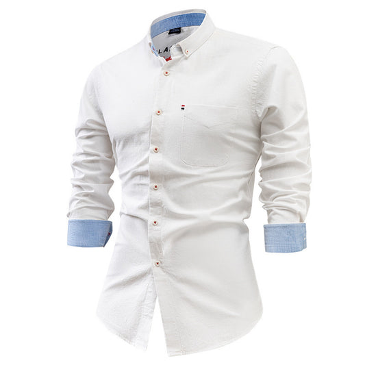 Men’s white long-sleeved shirt with a fitted waist