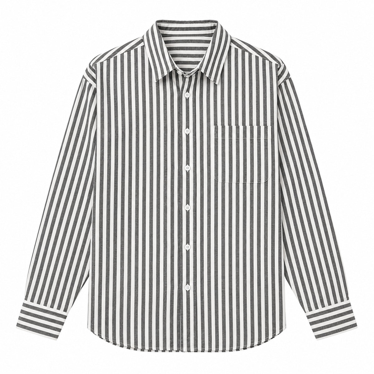 Men's black and white striped loose casual long-sleeved shirt