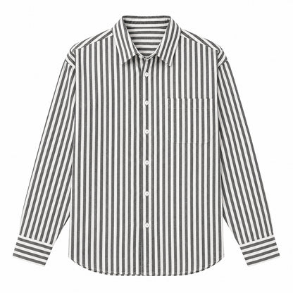 Men's black and white striped loose casual long-sleeved shirt