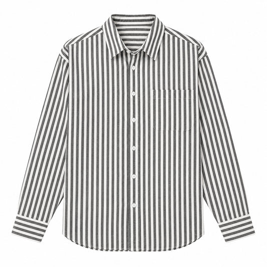 Men's black and white striped loose casual long-sleeved shirt