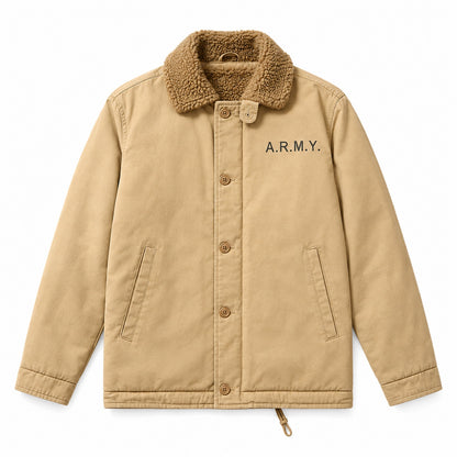 Men's Khaki Cotton Thick Lapel Jacket