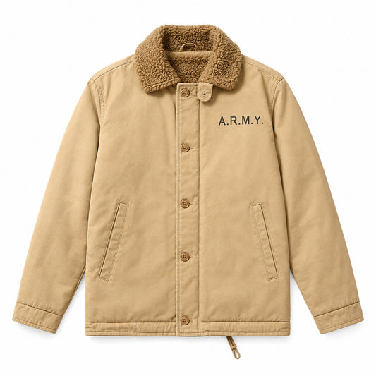 Men's Khaki Cotton Thick Lapel Jacket