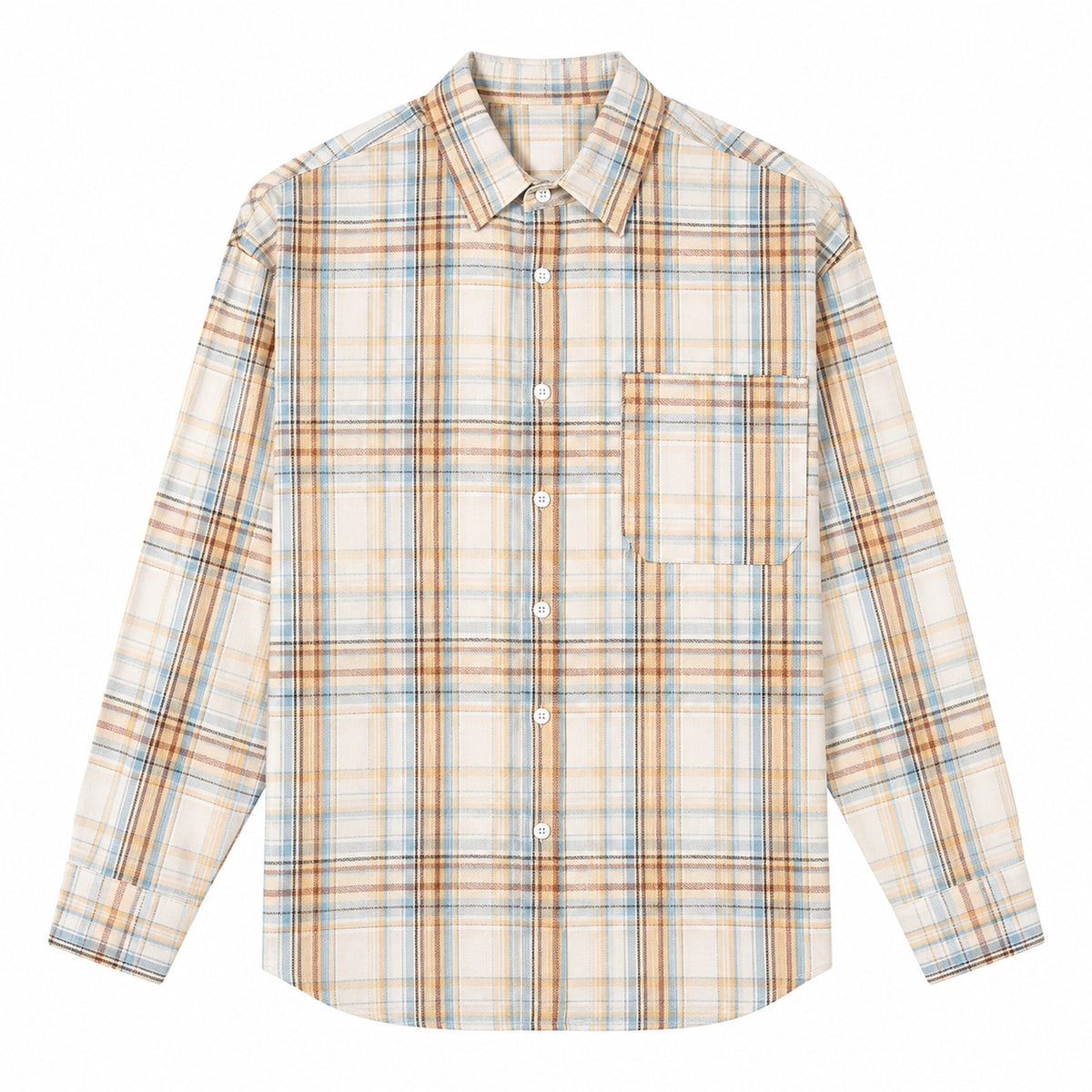 Men's yellow plaid loose casual long-sleeved shirt