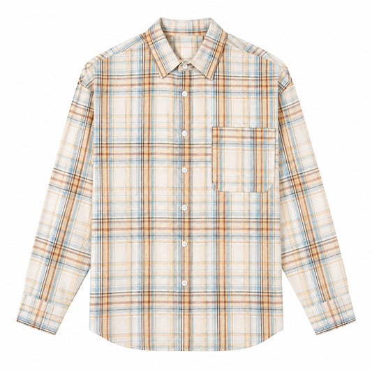 Men's yellow plaid loose casual long-sleeved shirt