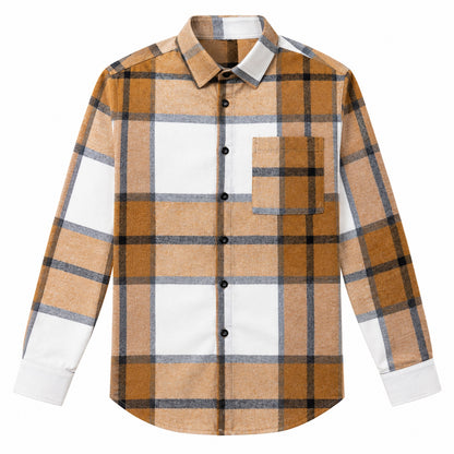 Men's fashionable yellow and white checkered long-sleeved shirt