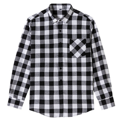 Men's Shirt - Plaid Long-Sleeved Shirt - Classic Ruffled Check Patterned Casual Cotton Men's Clothing Casual Export Shirt