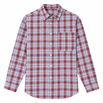 Men's red  plaid loose casual long-sleeved shirt