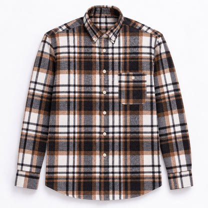 Men's Plus-Size Plaid Shirt, Fleece-Lined, Versatile Casual Fit, Cotton Long Sleeve for Young Men