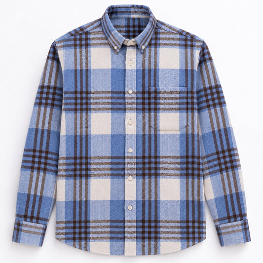 Men’s light blue cotton plaid casual shirt