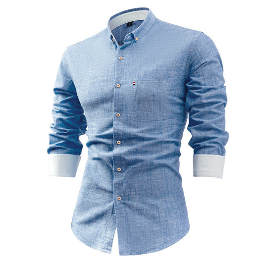 Men’s blue long-sleeved shirt with a fitted waist