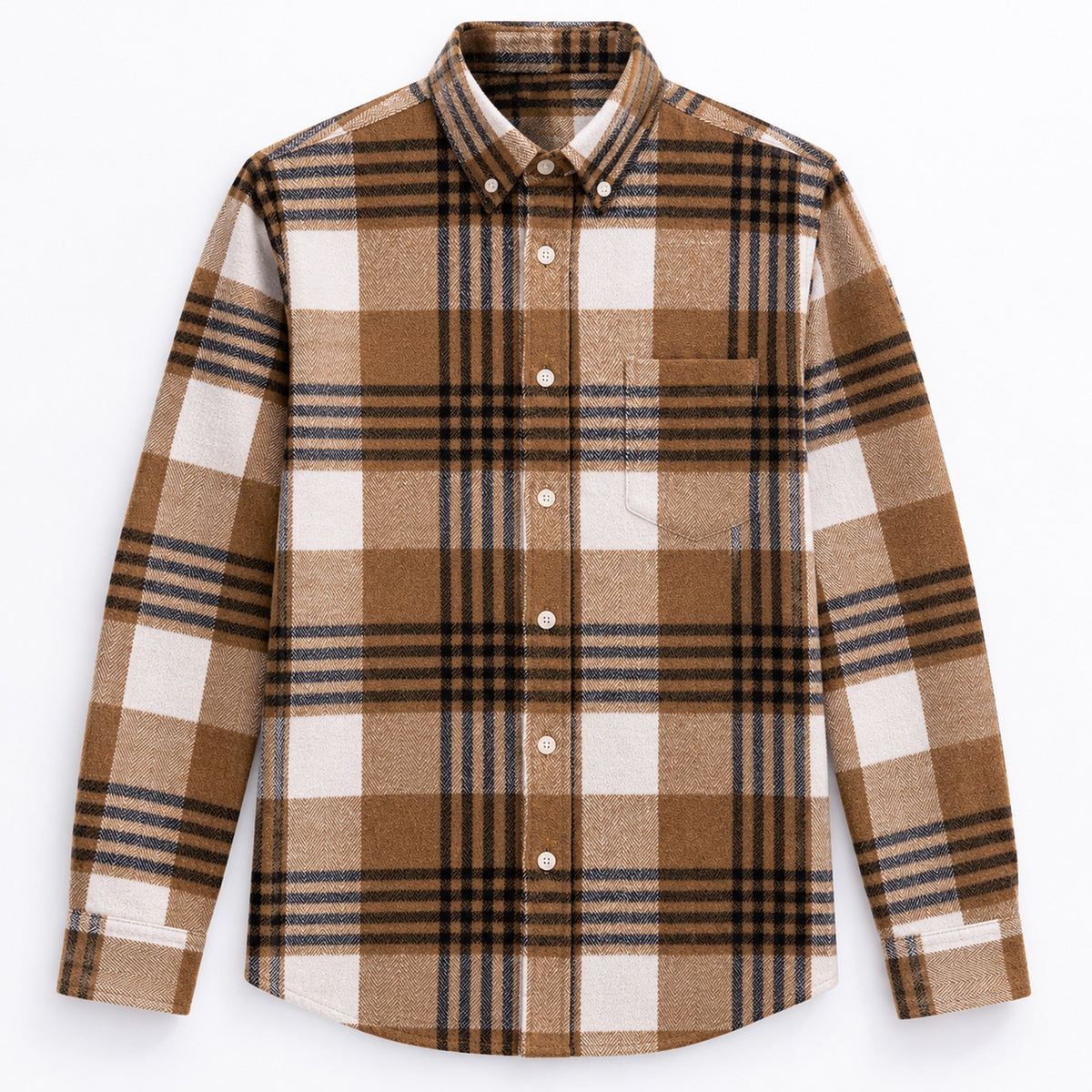 Men's Plus-Size Plaid Shirt, Fleece-Lined, Versatile Casual Fit, Cotton Long Sleeve for Young Men