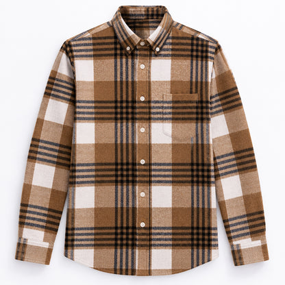 Men's Plus-Size Plaid Shirt, Fleece-Lined, Versatile Casual Fit, Cotton Long Sleeve for Young Men