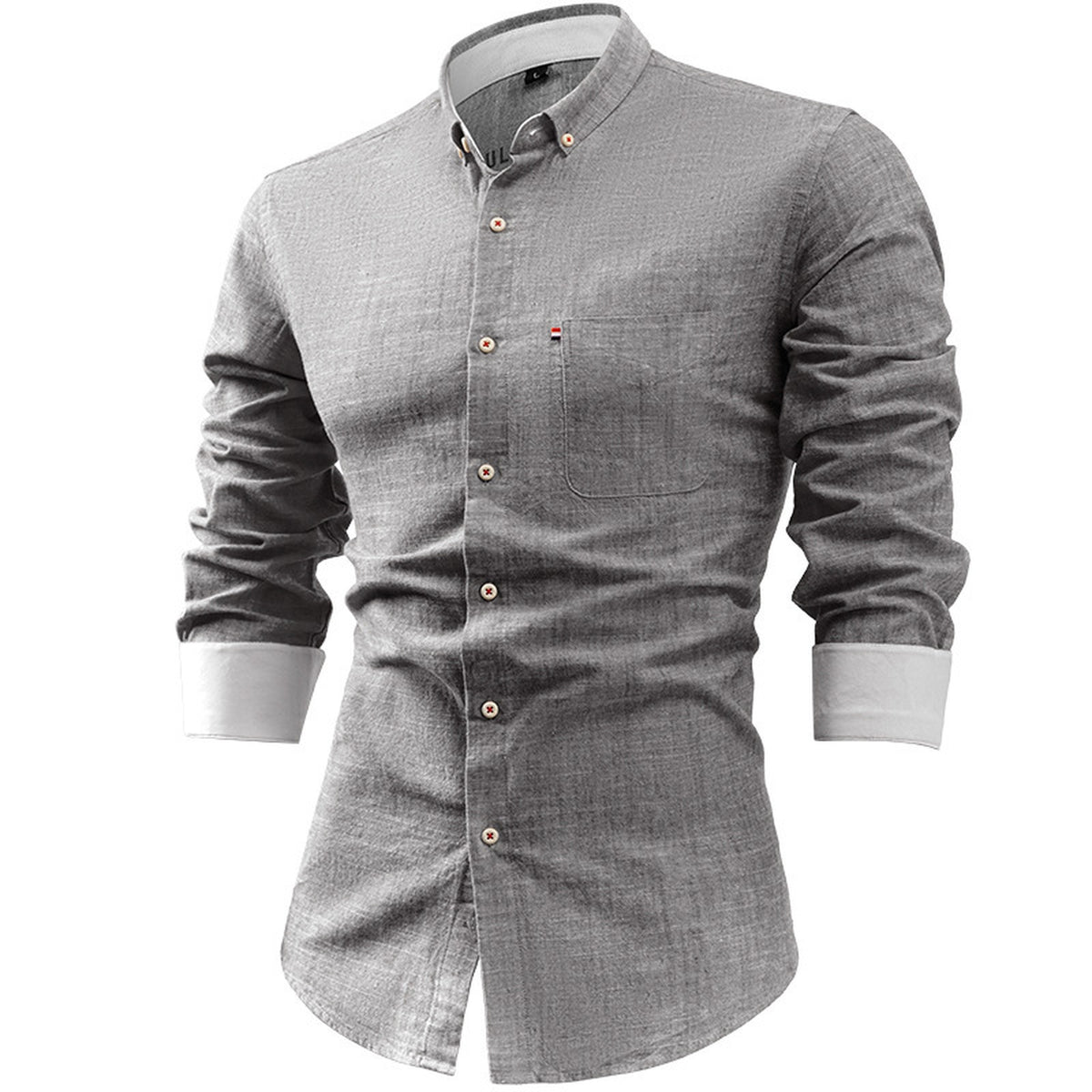 Cotton and linen men's long-sleeved shirt, solid color button-down men's shirt, breathable casual shirt