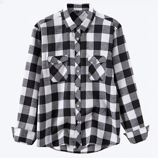Men's black plaid long-sleeve shirt