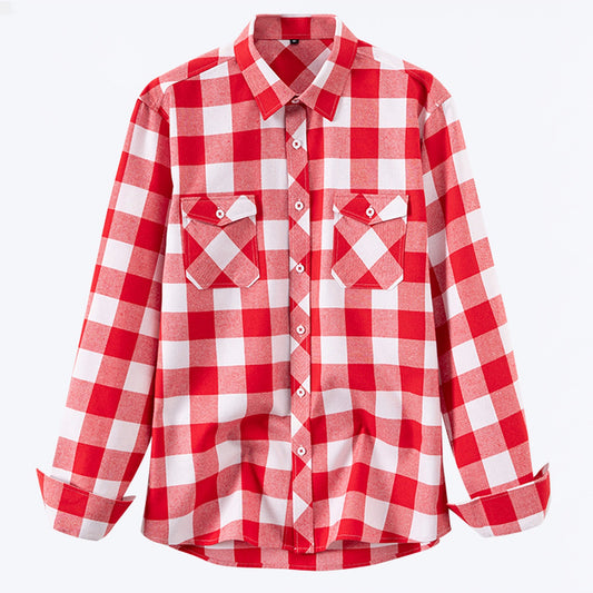 Men's pink plaid long-sleeve shirt