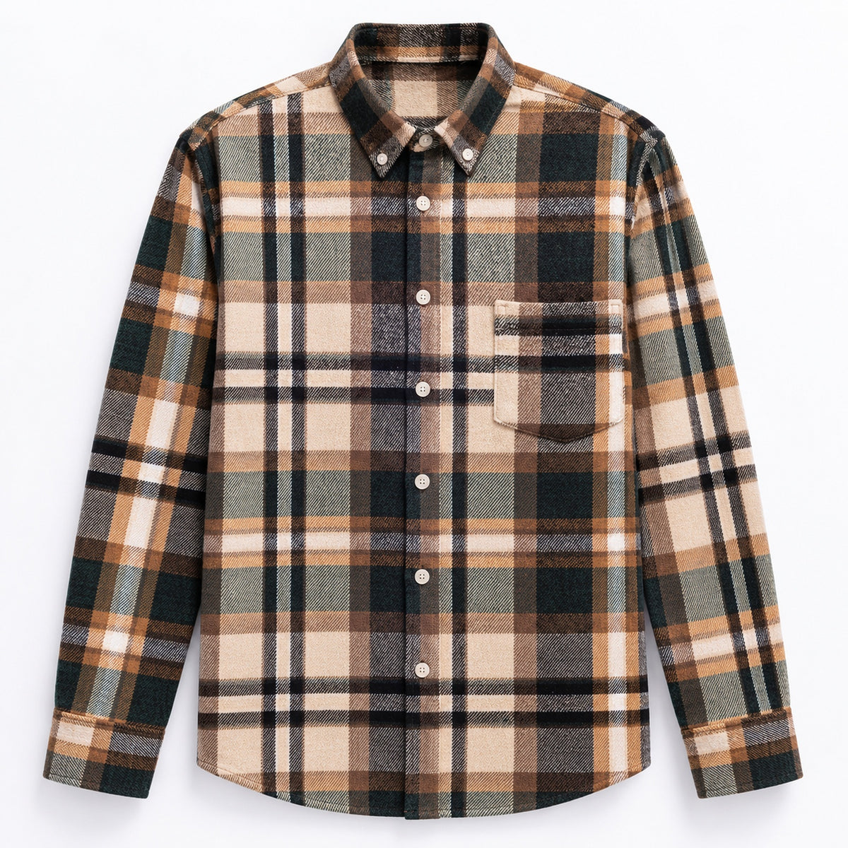 Men's Plus-Size Plaid Shirt, Fleece-Lined, Versatile Casual Fit, Cotton Long Sleeve for Young Men