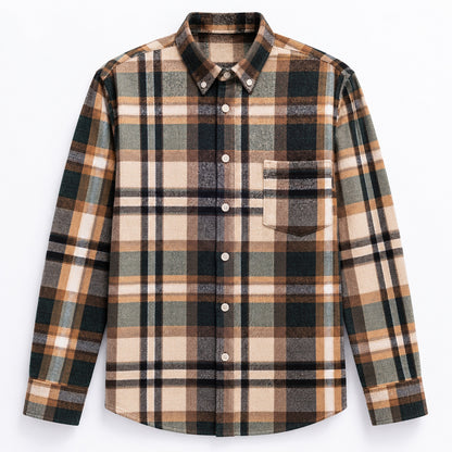 Men's Plus-Size Plaid Shirt, Fleece-Lined, Versatile Casual Fit, Cotton Long Sleeve for Young Men