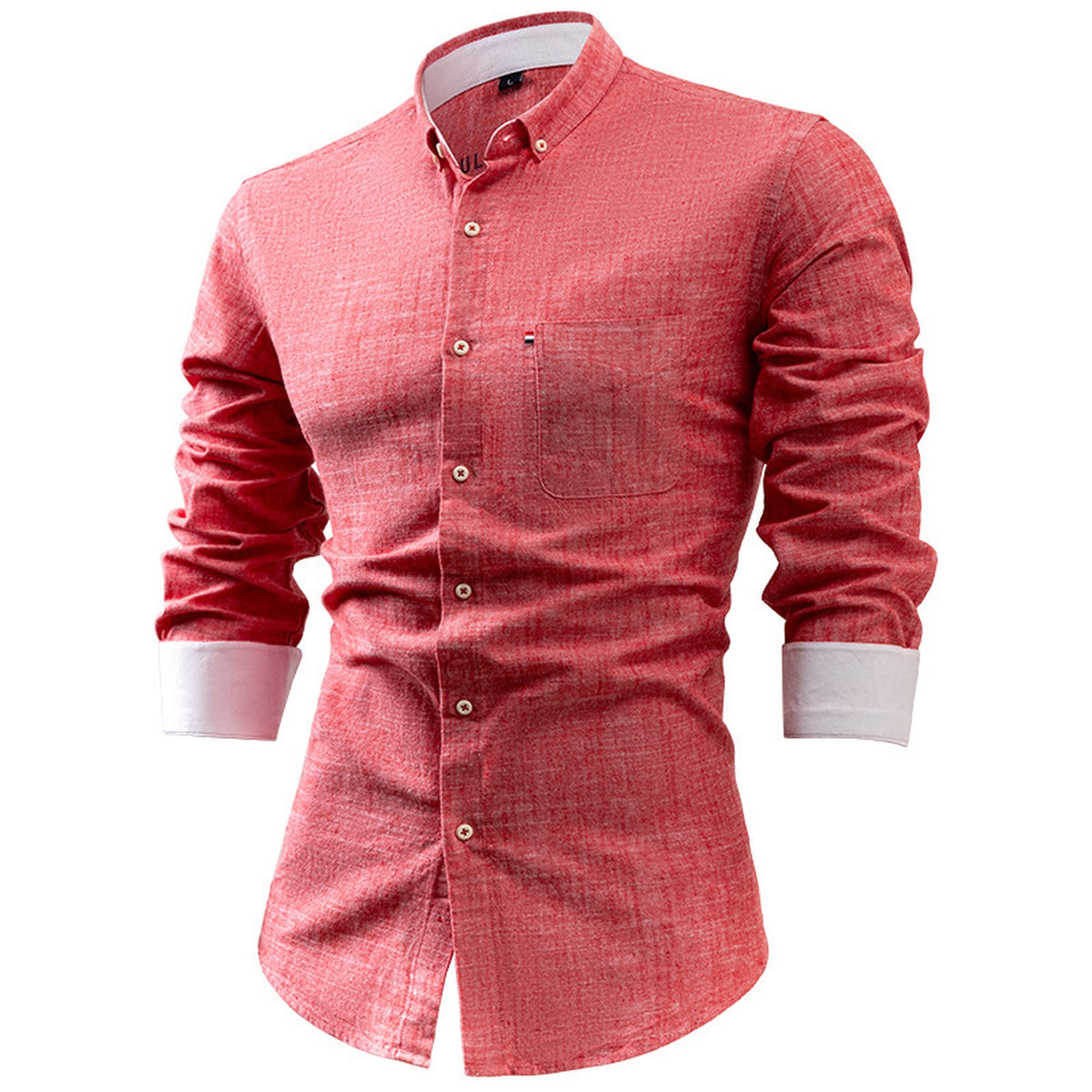 Cotton and linen men's long-sleeved shirt, solid color button-down men's shirt, breathable casual shirt