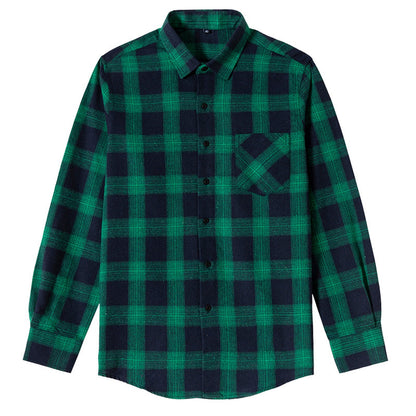 Men's Shirt - Plaid Long-Sleeved Shirt - Classic Ruffled Check Patterned Casual Cotton Men's Clothing Casual Export Shirt