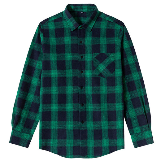 Men’s black and green plaid long-sleeve shirt