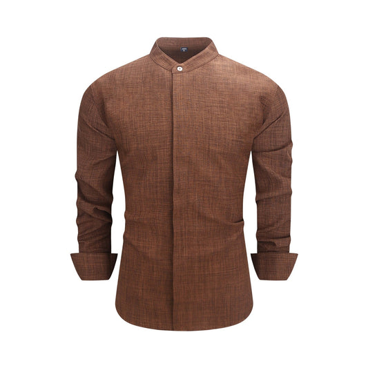 Men's brown casual long-sleeve shirt