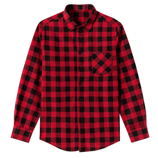 Men’s dark red plaid long-sleeve shirt