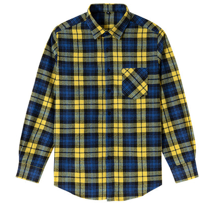 Men's Shirt - Plaid Long-Sleeved Shirt - Classic Ruffled Check Patterned Casual Cotton Men's Clothing Casual Export Shirt